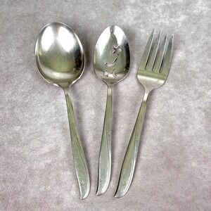 Oneida Community Stainless Twin Star Serving Slotted Spoon Ladle Fork 3 pc Set